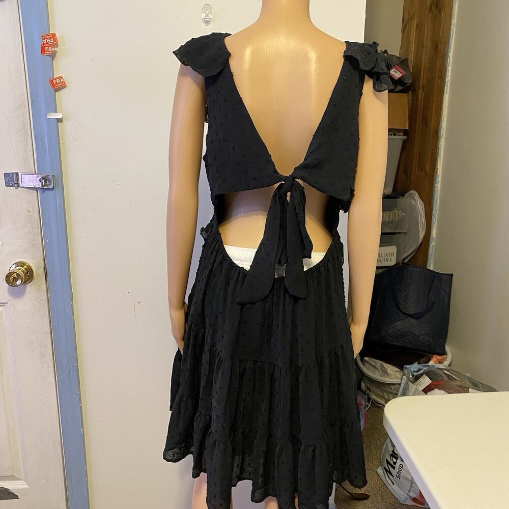 Trixxi Babydoll Mini Dress XL Black Ruffle Hem Smocked CutOut Back Dark Romantic - Picture 7 of 9
